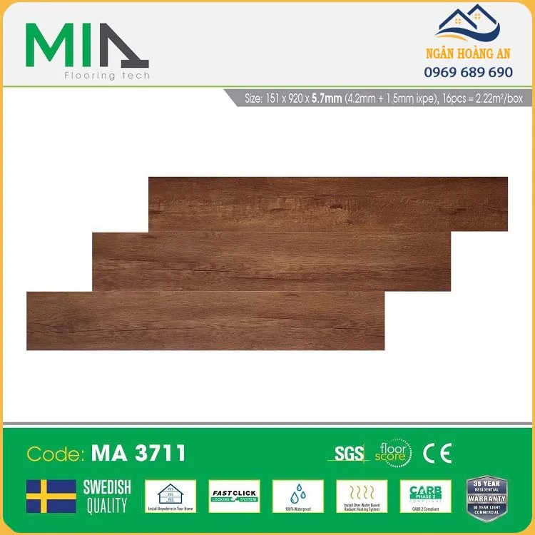 Sàn Nhựa Giả Gỗ Hèm Khoá MIA MA 3711 Đế Cao Su 5.7mm